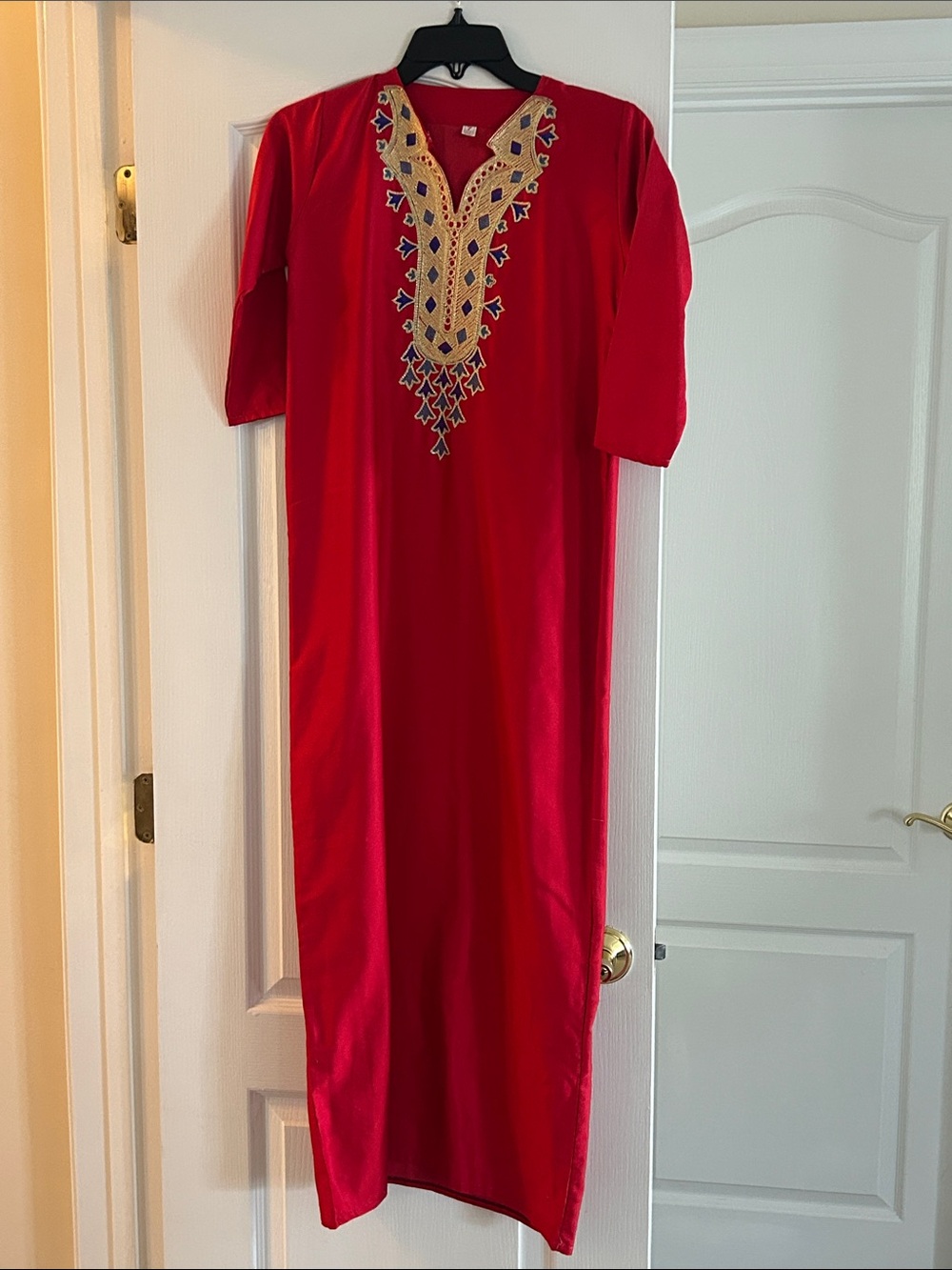 Girls Red Embroidered Kaftan Dress Abaya Galabiya